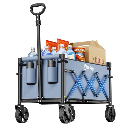 Sekey Bollerwagen Faltbar Klein 70L 80KG, Handwagen Klappbar, Faltbarer Einkaufswagen Campingwagen mit Höhenverstellbarem Griff, Leicht & Platzsparend & Stabil, Mini 4029, Blau