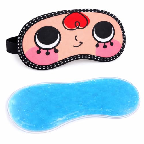 Image of Jenna Polyester Cute Sleeping Eye Shade Mask Cover For Insomnia, Meditation, Puffy Eyes And Dark Circles Black With Gel (RedHair Gel)