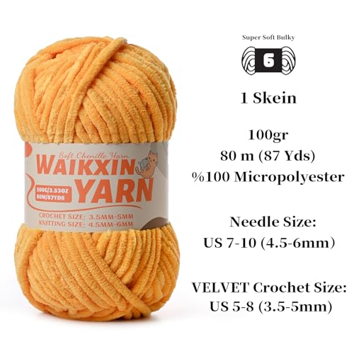 Image of (2 Golden Yellow) 2 Pack Super Soft Fuzzy Chenille Chunky Yarn for Crocheting, 200g (175yds) Fluffy Velvet Yarn for Hand Knitting Baby Blankets Weaving Craft