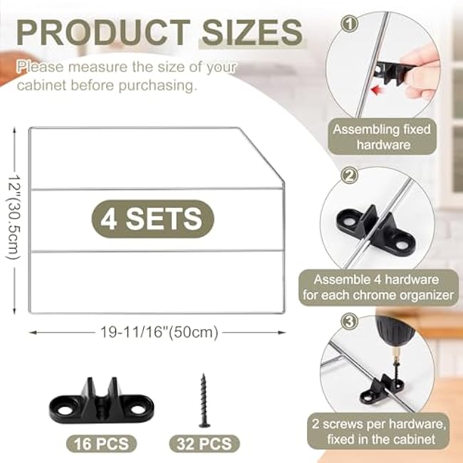 Blulu 4 Pcs Baking Sheet Organizer 12 x 20 Tray Dividers for Cabinets Kitchen Cabinet Dividers Vertical for Baking Sheets Chrome Pan Rack Storage Wires for Kitchen Cupboards(Silver)