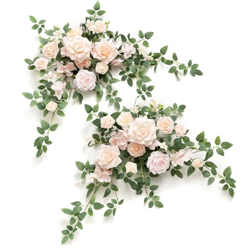 Lings moment 2PCS Blush Cream Artificial Floral Swags Wedding Arch Flowers Rose Garland Centerpieces Greenery Arrangements for Sweetheart/Head Table Easel Wall Entryway Board Backdrop