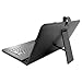 Skque Universal Leather Case Cover Stand with Micro Cable Keyboard for 10 Inch Tablets, Black [NEW Updated Version]
