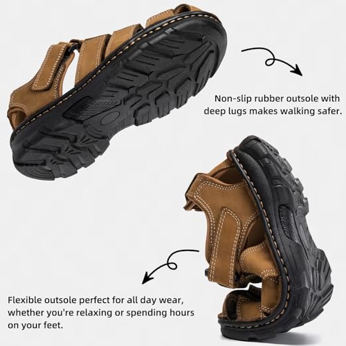 Image of KOIMED Men's Hiking Leather Sandals Closed Toe Water Shoes For Summer Athletic Outdoor Walking Sports Trail River Fishing Wide Adjustable Waterproof Arch Support