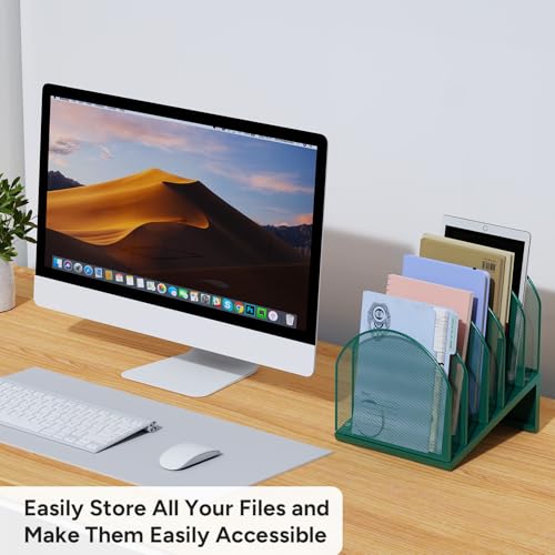 Image of File Organizer for Desk, File Folder Organizer with 5-Section Vertical Rack, Suitable for Home Office Document Organization and Storage (Green)