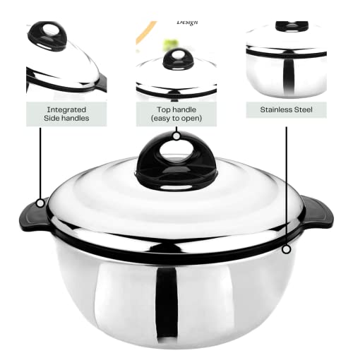 Tmvel Insulated Stainless Steel Casserole With Lid, Hot Pot Food Warmer/Cooler -Thermal Soup/Salad Serving Bowl 1600,2500,3500 Ml #TOP1