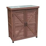 OAFNLWU Outdoor Gartenschrank aus Holz, 80 x 45 x 93 cm, Grau, Wasserfest, Höhenverstellbare Füße, 2 Türen, 2 Einlegeböden (Kaffee)