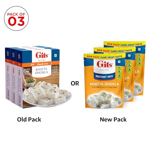 Image of Gits Instant Khatta Dhokla Mix, Makes 100 Per Pack, Pure Veg, Instant Indian Snack Mix, 1500g (Pack of 3, 500g Each)