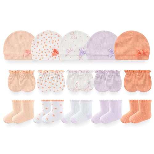 Image of BIGBIGKISS Baby Girls Boys Hats Mittens and Socks Set Cotton Infant Caps Newborn Soft Gloves 0-6 Months