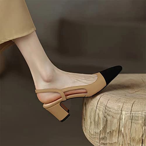 Image of MICIFA Slingback Heels for Women,Round Toe Chunky Heeled Pumps Ankle Strap Fashion Splicing Dress Shoes