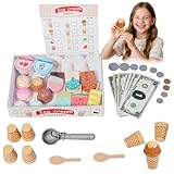 Heladería de Madera Juguete para Niños, Tienda de Helados Accesorios de Cocina, Juguetes Montessori de Madera, Juguetes de Hielo para Niños, Juego de Imitación para Niñas Niñoss 3 Anos y Más
