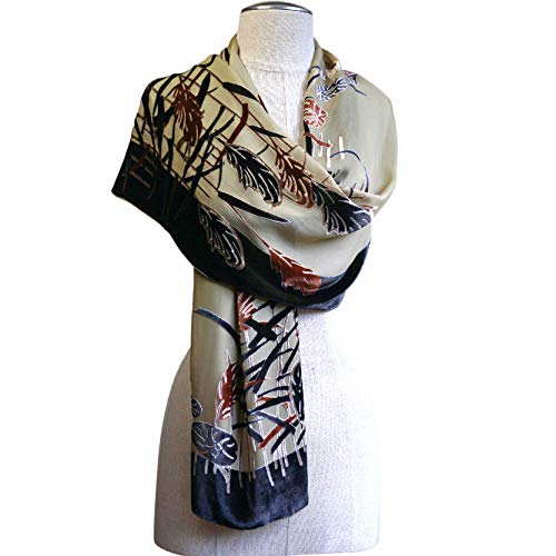 Silk Base Burn-out Velvet Shawl, 72" L x 21" W, Reed Catkin, Black Brown on Beige3