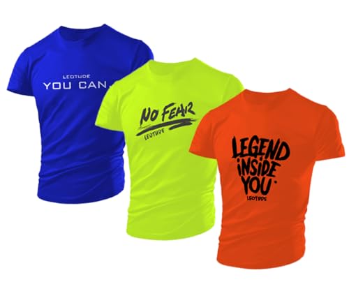 Image of LEOTUDE Regular Fit Half Sleeve Round Neck Cottonblend Tshirt for Men's Combo (Pack of 3)