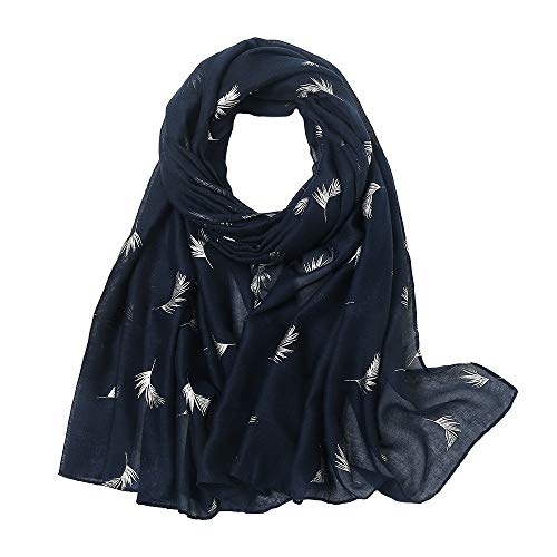 KAVINGKALY Écharpe en coton à plumes argentées pour femmes pour femmes Écharpes imprimées douces Châle surdimensionné (bleu marine) Cover