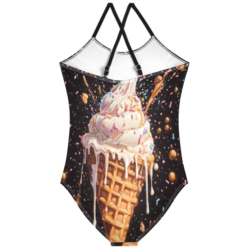 Pigsaly Girls One Piece Swimsuits Milk Chocolate Vanilla Ice Cream Kids Cross Back Swimwear Beach Sport Bathing Suit 3T2