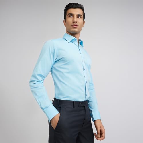Image of Raymond Men's Pure Cotton Structure Pattern Slim Fit Semi Cutaway Collar Full Sleeve Formal Shirt