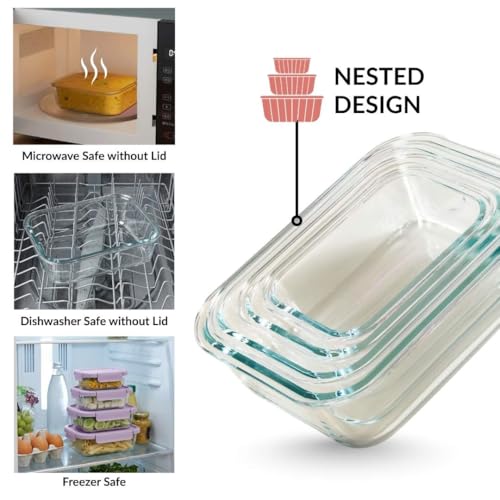 Image of Nestasia Borosilicate Glass Containers with Clip Locks Set of 4 (370ml, 660ml, 1L, 1.5L) - Airtight & Leakproof Containers with Air Vent Lid for Fridge Storage | Microwave & Dishwasher Safe (Lavender)
