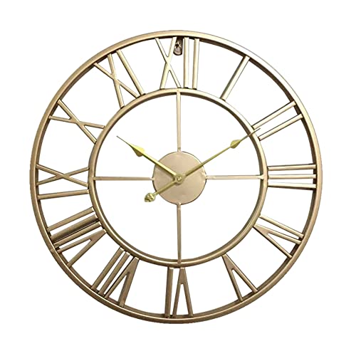Evursua Wanduhr für Wohnzimmer, nicht tickend, Iron Art Uhren, römische Zahlen, Retro-Stil, Metall, übergroß Antik 24inch gold Cover