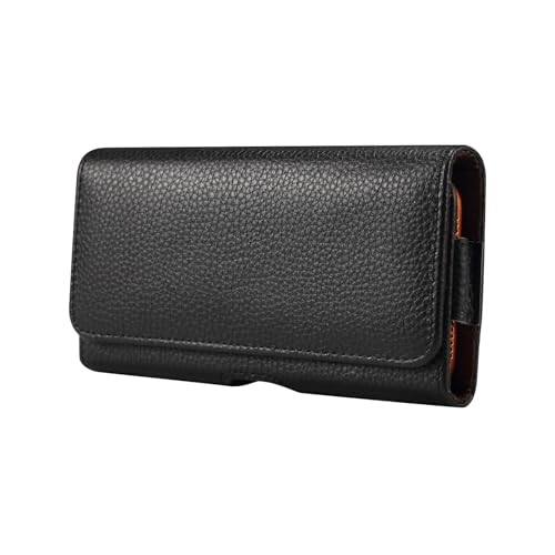 Funda Movil Cinturón Cuero Genuino, Funda para Teléfono Móvil Piel Compatible para iPhone 17 Pro 16 15 Pro 14 13 12 11 Samsung S25 S24 S23 FE Google Pixel 10 Pro Sony Xperia 10   Negro