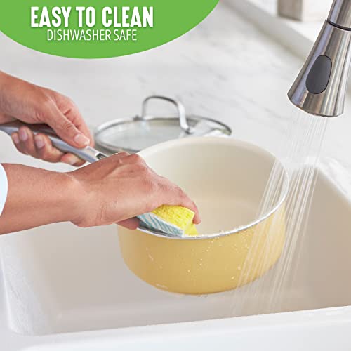 GreenLife Artisan Healthy Ceramic Nonstick, 12 Piece Cookware Pots and Pans Set, Stainless Steel Handle, PFAS-Free, Dishwasher Safe, Oven Safe, Yellow - Image 7