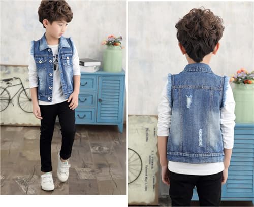 Kids Boys Denim Jacket Vest Sleeveless Turn-down Waistcoat Button Closure Jean Outerwear3
