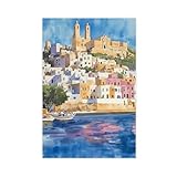 UTGN Ibiza Art - Lienzo decorativo de isla mediterránea para decoración de dormitorio, decoración de paisaje, regalo, 30 x 45 cm