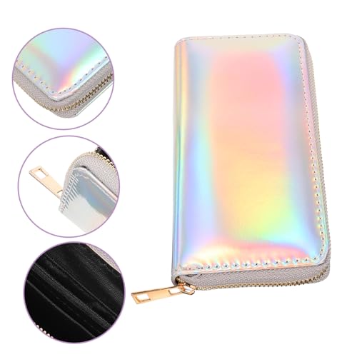 Iridescent Long Wallet for Women Silver Metallic Clutch Purse with Zippered Pocket for Coins Credit Cards and Cellphone Stylish Female Clutch Bag for Everyday Use4