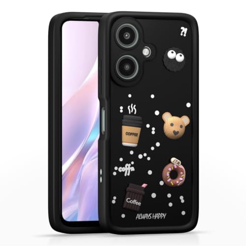 Image of Bintage Cute Fun Taddy Cartoon 3D Ball Milk Donut Coffee Cup Silicone Case Full Body & Camera Protection Back Cover Compatible for Mi Poco M6 5G - Black