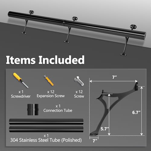 Shantra 4ft Bar Foot Rail Kit, 304 Stainless Steel Tube with Polished Finish & Brushed Brackets, Black Bar Foot Rest Rail, Complete Undercounter Mount Hardware and Tubing