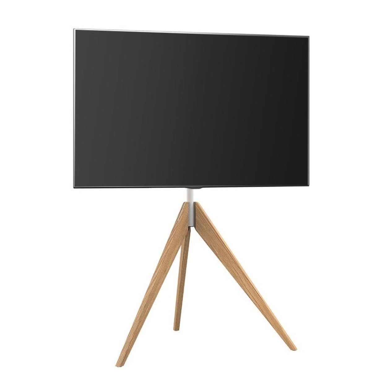 Support TV au sol trépied bois réglable pour optimiser l'espace de vie