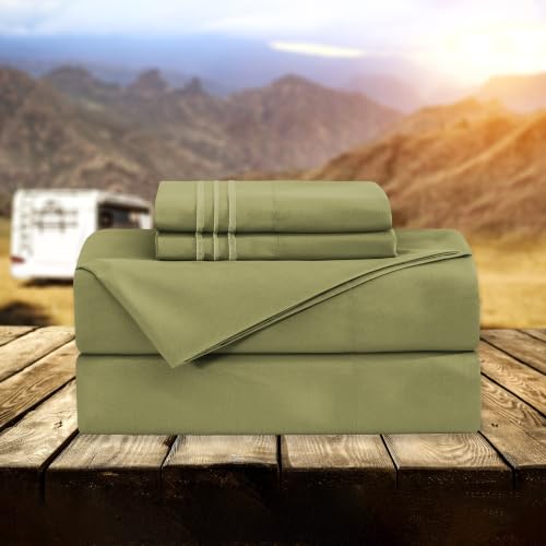 Image of Elegant Comfort Luxury 1500 Premium Hotel Quality Microfiber 4-Piece Sheet Set - Wrinkle Resistant, All Around Elastic Fitted Sheet, Deep Pocket up to 16 inch, RV Short Queen, Green
