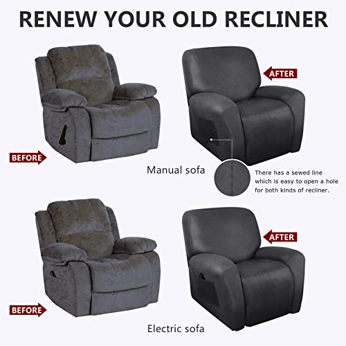 Molasofa Leather-Like Spandex Recliner Chair Covers,4-Piece Recliner Cover With Pocket,Soft Non Slip Recliner Covers For Recliner Chair,Washable Furniture Protector(Charcoal Grey) #TOP6