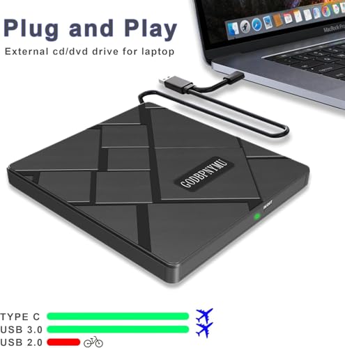 Image of 5-in-1 External CD /DVD Drive, USB-C /USB 3.0 CD Burner DVD Player | Compatible with MacBook, iMac, Windows 11 /10 /8 /7 laptops and PCs, Portable disc Reader with Carrying case
