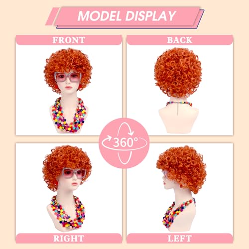 Image of Women Roper Curly Orange Red Cosplay Wig with Necklace Earrings and Sunglasses for Women Hallween Costume Wig