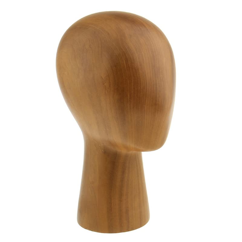 Tête de mannequin mannequin en fibre de verre grain de bois - Support de présentation pour perruques, chapeaux - Support pour présentation de chapeaux et perruques(B: motif bois couleur foncée)