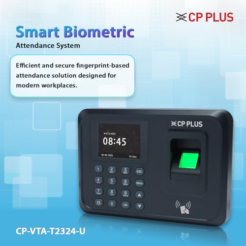 Image of CP PLUS Fingerprint Time and Attendance Machine | Biometric System with Password Access | Fast Recognition <1s | USB Report Export | 1000 Fingerprint Users | CP-VTA-T2324-U