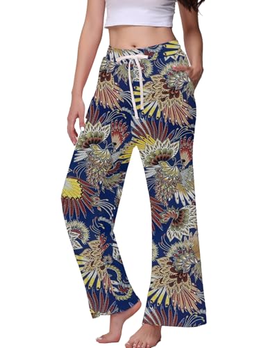 Image of Veseacky Women's Wide Leg Lounge Pants Yoga Pajamas Comfy Stretch Drawstring Pajamas Puls Size Dance Bottoms S-4XL