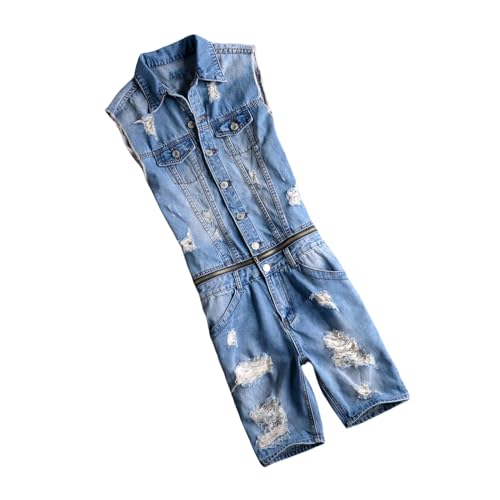 Combinaison denim homme bleu délavé avec manches amovibles pour le bricolage
