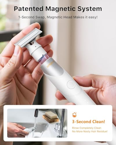 Image of Electric Groin & Body Hair Trimmer - Painless Beard Razor for Men, All-in-One Body Groomer, Waterproof Wet /Dry Men's Ball Shaver with Magnetic Head, USB-C Charging, Easy Claen, White(Lite)