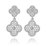 Pendientes elegantes chapados en oro de 14 quilates para mujer, con doble hoja de trébol, resistentes al agua, klein, Latón, Sin piedra preciosa