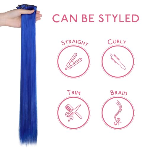 Image of WENNALIFE 12 PCS Blue Hair Extensions Clip in, Colored Clip in Hair Extensions for Kids Highlights Rainbow Hair Clips for Girls Synthetic Straight Pop-up Style Colorful Festival Girls Hair Accessories