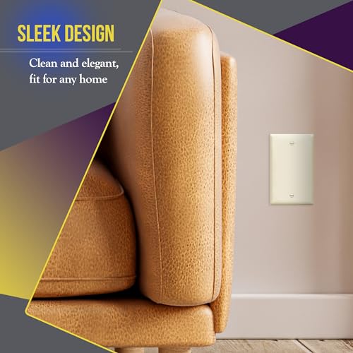 Image of ENERLITES Blank Device Wall Plate, Gloss Finish, Standard Size 1-Gang 4.50 inch x 2.76 inch, Polycarbonate Thermoplastic, 8801-LA-10PCS, Light Almond (10 Pack) | Standard size 4.50 inch x 2.76 inch, cover unused electrical box /outlet /switch, unbreakable polycarbonate, UL-listed, easy to install