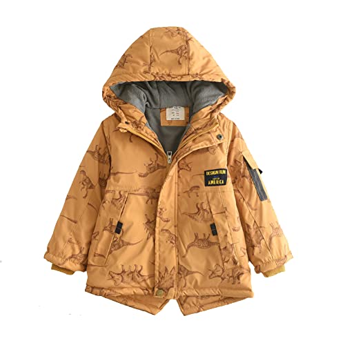 XIFAMNIY Kids Down Jacktet Dinosaur Winter Coat Thick Outwear for Baby Boy Children Hooded Cool 4-12Y