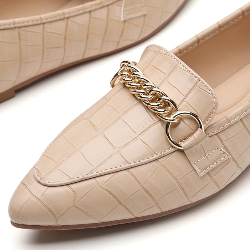 Image of Tilocow Metal Chain Loafers for Women Pointed Toe Slip on Flats Comfortable Fashion Work Shoes