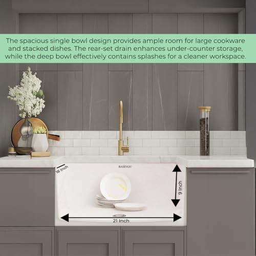 Image of BASINQU Quartz Sink for Kitchen | 21x18x9 Inches Quartz Kitchen Sink Rosa | Granite Sink For Kitchen Basin UV Protected, Granite Scratch Resistant, Undermount /Topmount Sinks