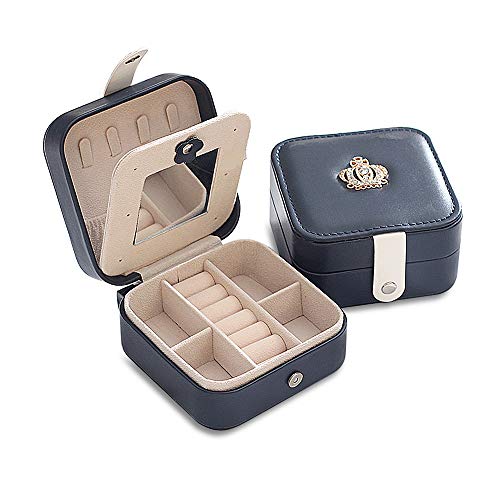 SOUFORCE Portable Jewelry Box for Women, Double Layer Jewelry Storage Organizer with Mirror, PU Leather Travel Jewelry Case Holder for Necklace, Rings and Earrings, Black