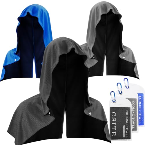 CSITE 3 Pack Cooling Hoodie Towels, Instant Cooling Towels for Neck and Face, UPF 50 Sun Protection, Ice Towel for Hot Weather, Head Towel for Sports, Camping, Cycling & More Activities