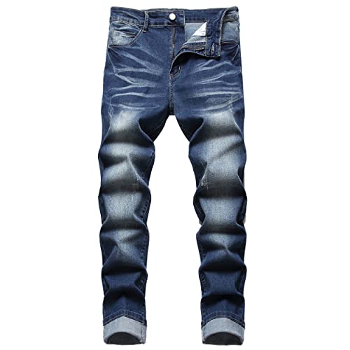 HuuPrr Men's Ripped Jeans Slim Fit Stretch Jeans Distressed Fashion Comfort Pants（K7105Dark blue30