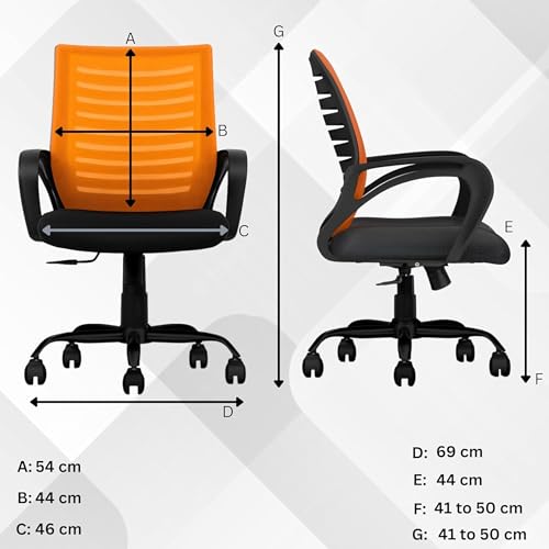Image of Align Bliz Mesh Computer Chair for Work from Home, Ergonomic Office Seating with Height Adjustment, Armrest Support, Ventilated Backrest, Smooth Swivel Base, 3 Years Warranty - (Orange, Mid Back)