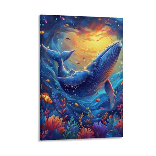 Tableau impression sur toile VSFCRQRQ baleines murale décoration maison 30x45cm