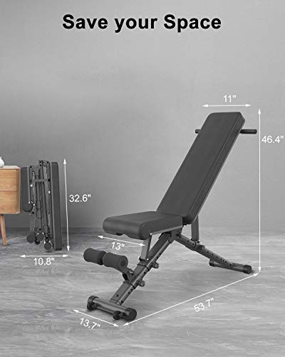 BARWING Adjustable Weight Bench- 800 lbs Folding Full Body Workout Bench with Dragon Flag, Automatic Lock Multi-Purpose Incline/Flat/Decline Bench for Home Gym Strength Training Black